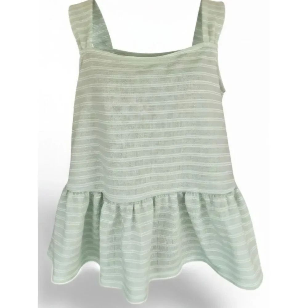 a.n.a A New Approach Green & White Striped Peplum Tank Size Large